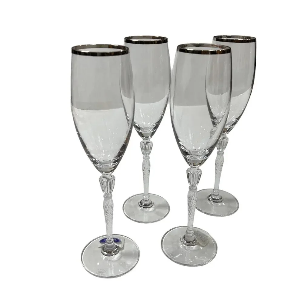 Royal Doulton Oxford Platinum Champagne Flute Set of 4 Lead Crystal Austria NEW